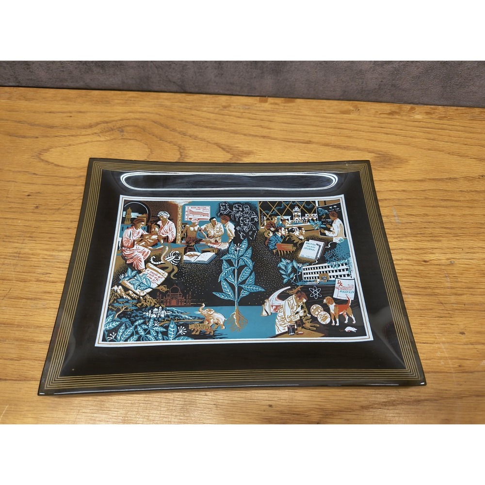 Rauwolfia Smoke Glass Tray - Vintage 50s Squibb Drug Medical Promo, Pharmacy
